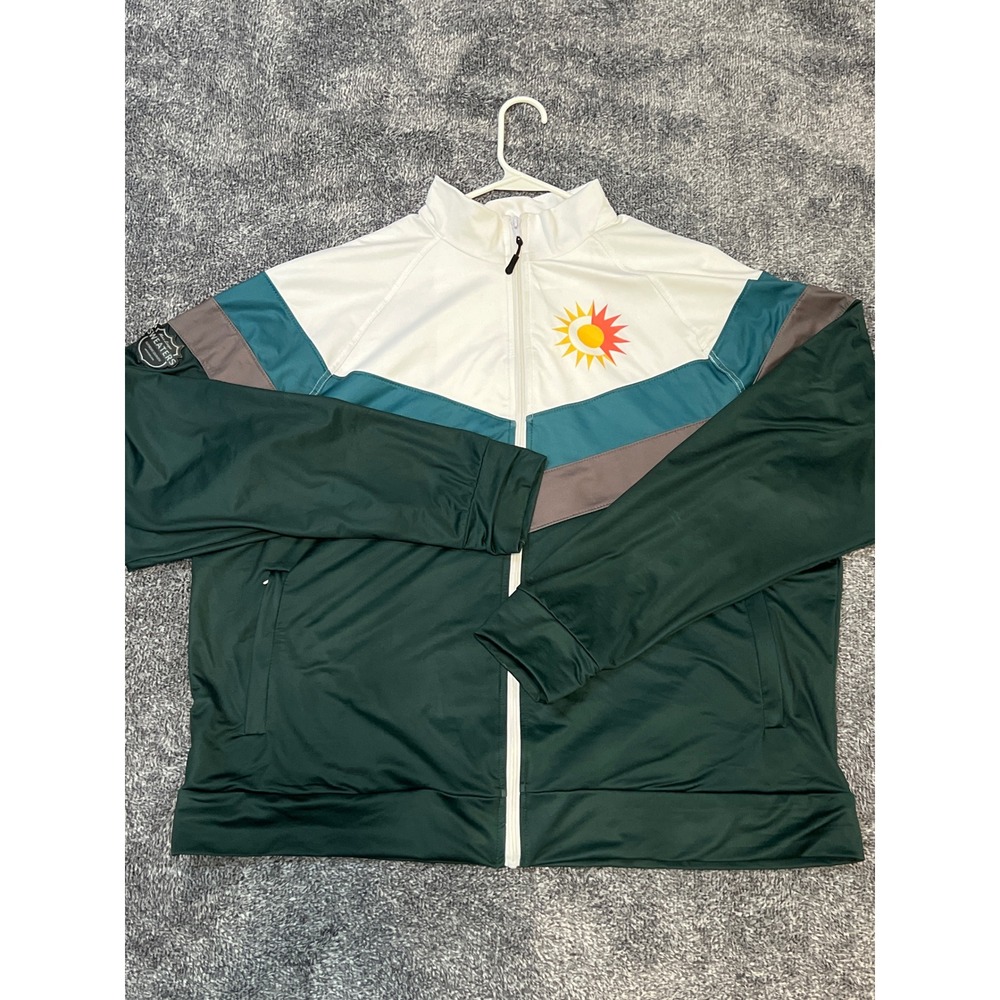 Mens League Sweaters Track Jacket Green Colorblock Sun Graphic Full Zip Large